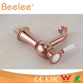 2015 Low Arc Rose Gold Basin Faucet with Ceramic Lever Handle Ql14028b